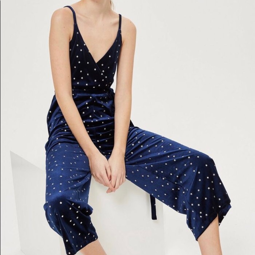 Topshop navy star jumpsuit size small
